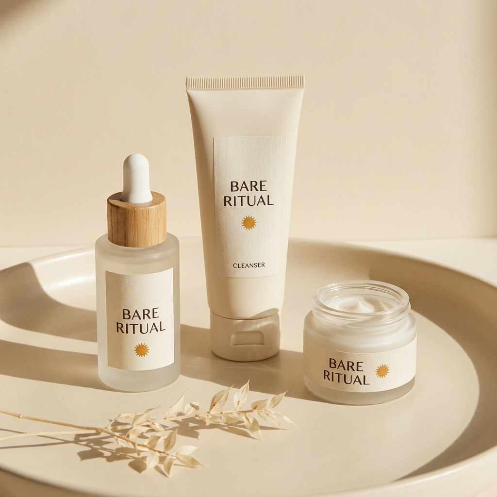 The Bare Ritual Glow Routine: cleanser, Vitamin C serum and moisturiser